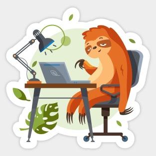 Sloth programmer working on laptop Sticker